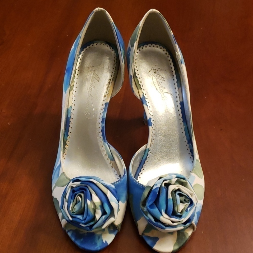 Michaelangelo Bloom Peeptoe Heels 7 Blue/Green VGUC - Picture 2 of 12